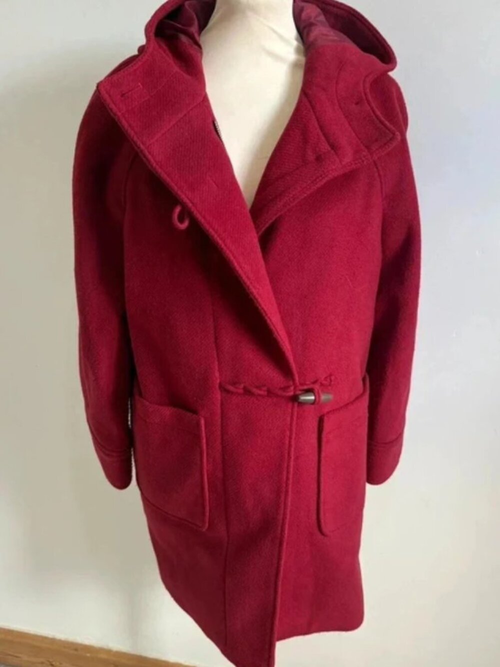 M&S Deep Red Hooded Toggle Detail Coat  12
